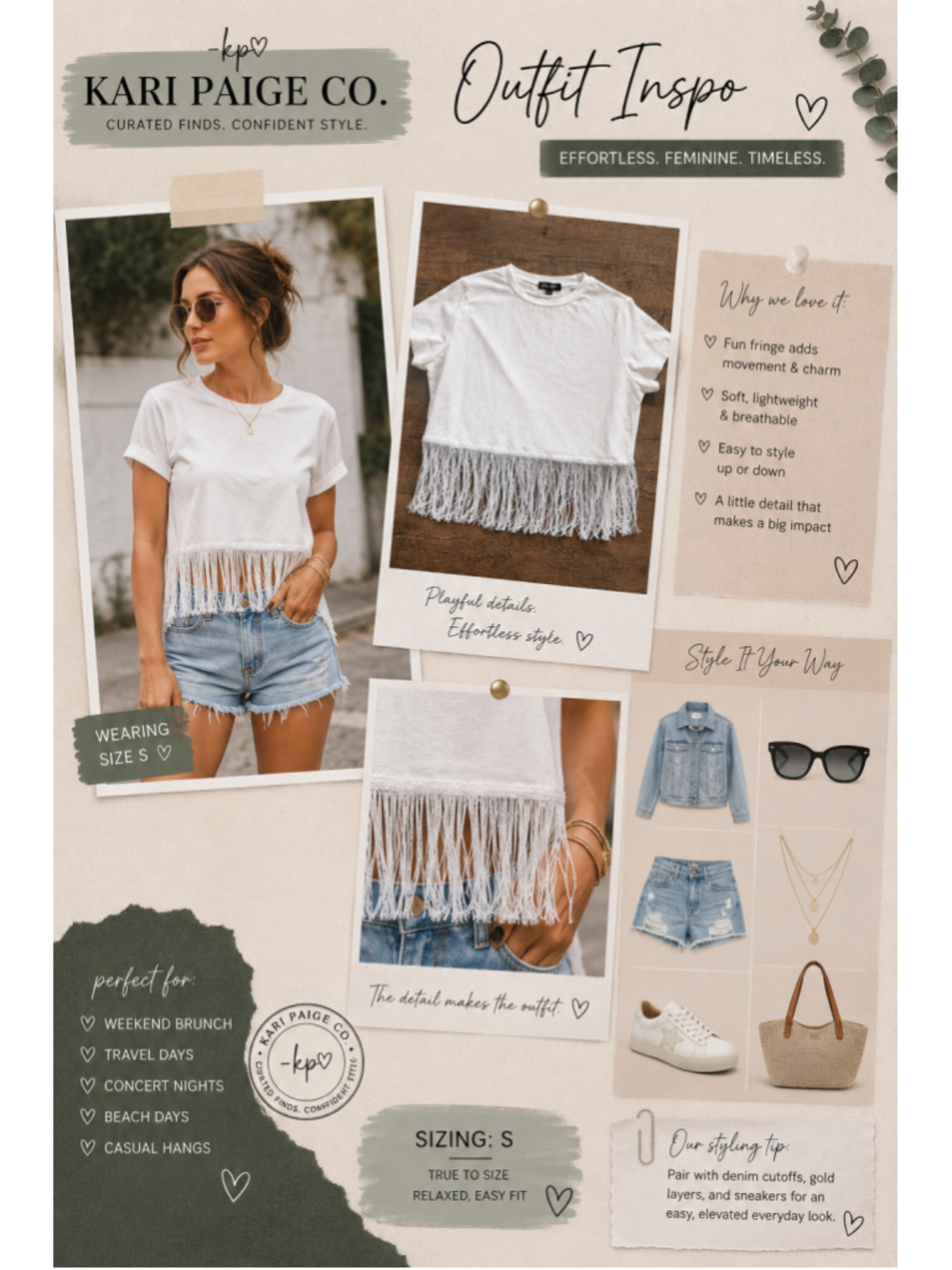 Women's On 12th T-Shirt Size L White with Silver Fringe Fall